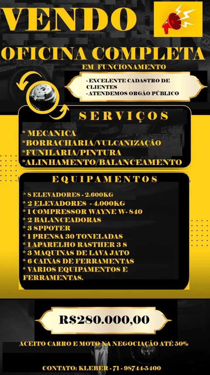 VENDO OFICINA COMPLETA EM FUNCIONAMENTO