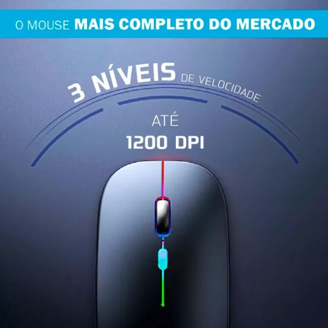 Mouse Sem Fio Bluetooth Recarregável Led Rgb Ergonômico Para Desktop Notebook Tablet e Cel - Foto 2