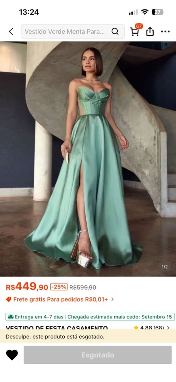 Vestido festa verde menta 