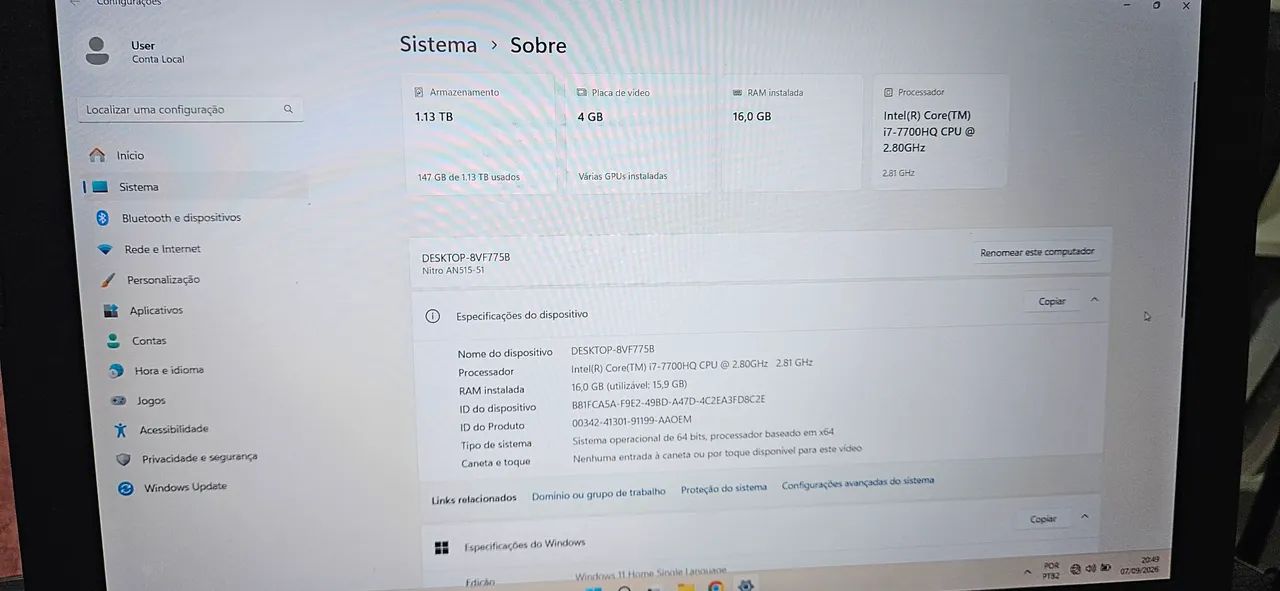 Notebook Gamer Nitro V5 GTX 1050 Ti - Foto 2