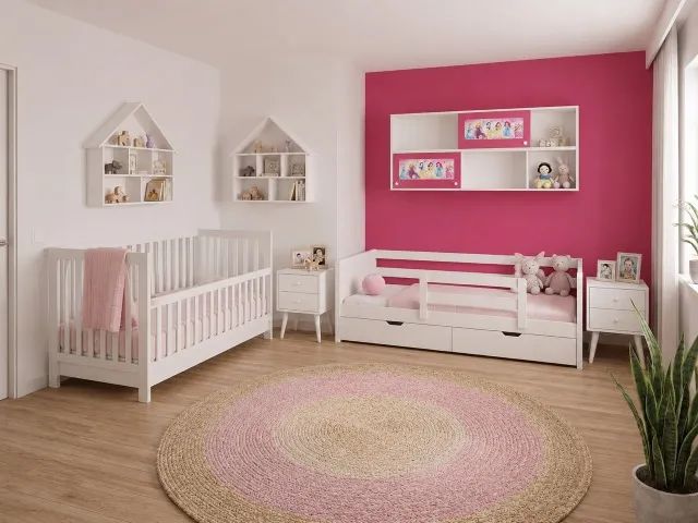 Quarto Infantil IMPORTADO em Madeira - Berço, Cama Solteiro com Gavetões e Móveis