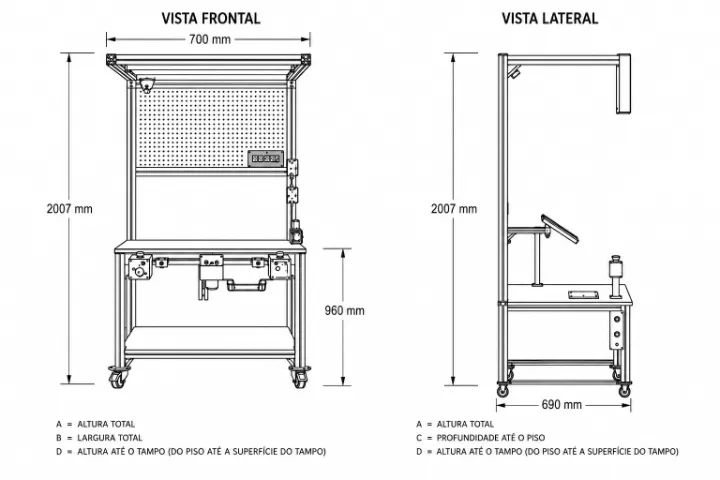 Bancada Industrial Usada 700x690mm com Estrutura de Alumínio e Rodízios - Foto 3