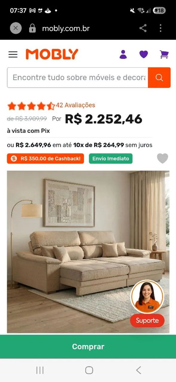 Sofá Mobly 3 Lugares Linho - Foto 4