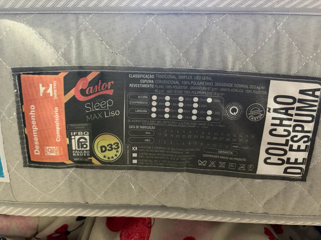Colchão Castor Sleep Max Solteiro D33