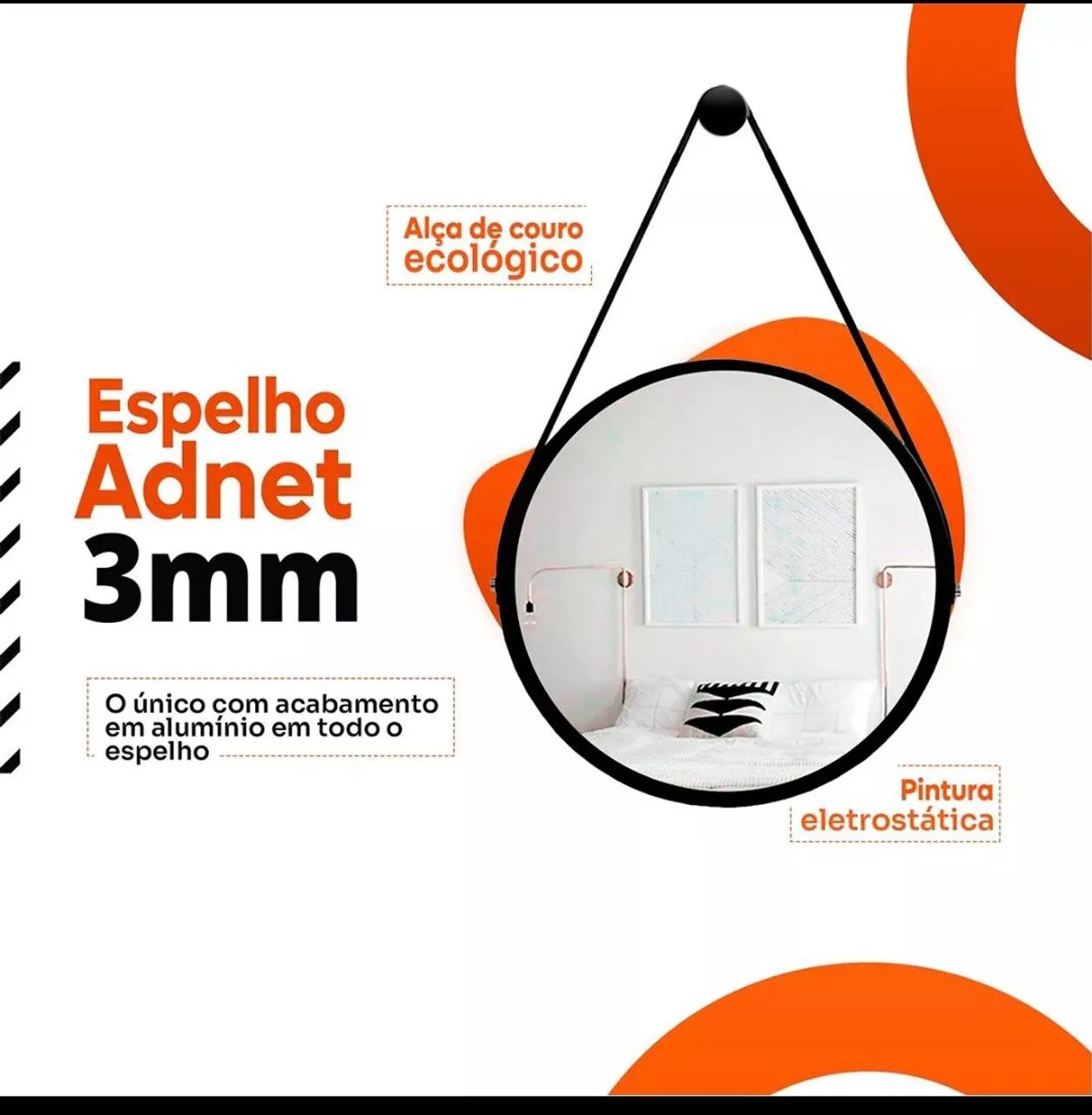 Espelho Decorativo 50Cm bmax com Cinta de Couro - Foto 3