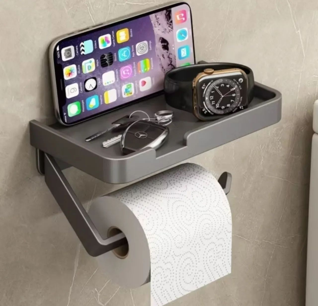 Suporte para Papel Higiênico com Apoio na cor CINZA