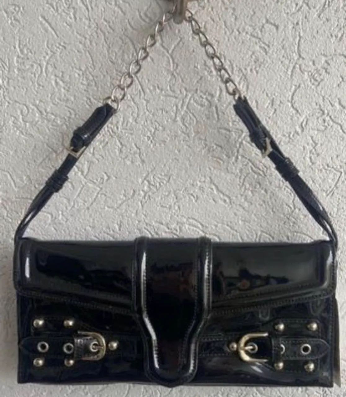 Bolsa preta ombro verniz 