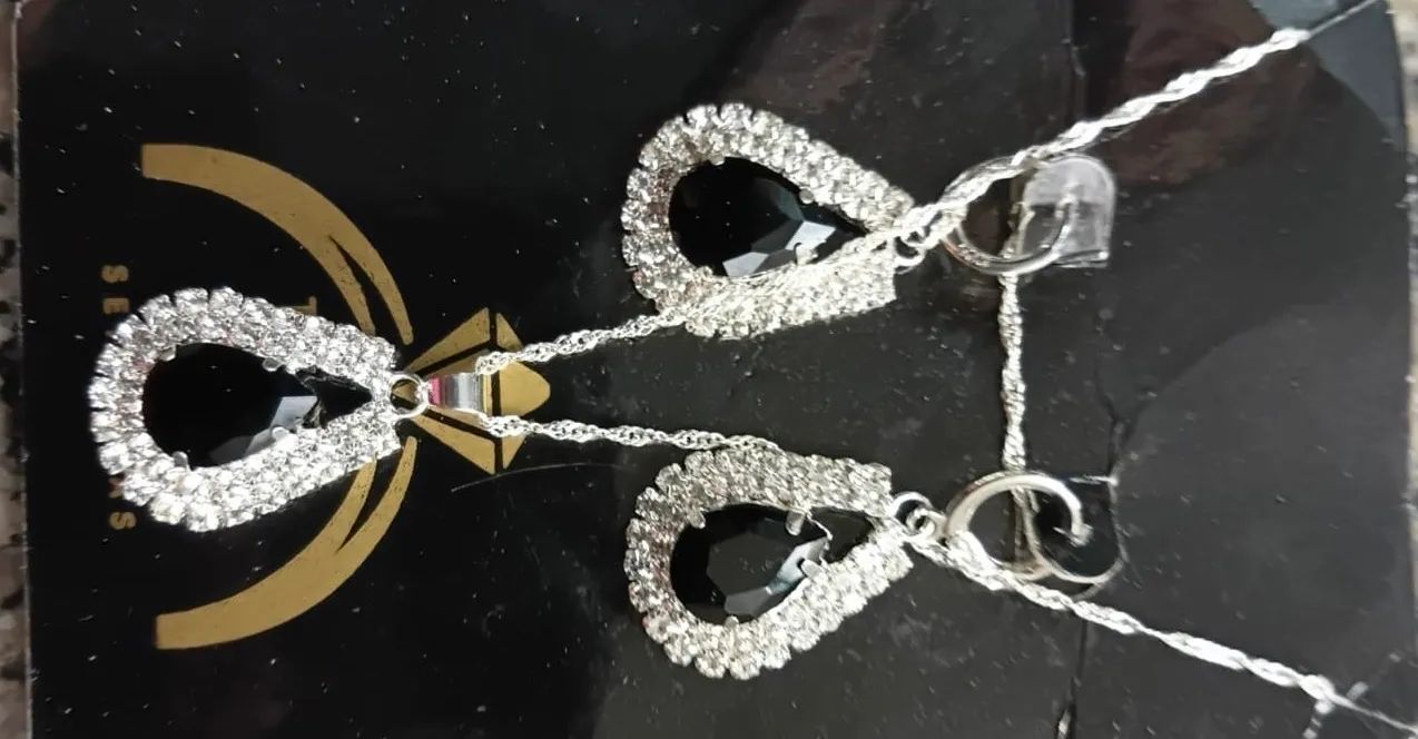 Conjunto strass prata 925