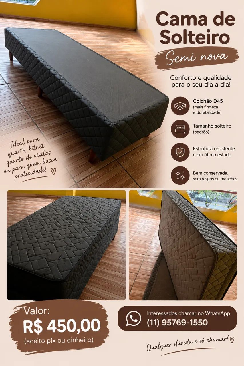 CAMA DE SOLTEIRO SEMI NOVA À VENDA!