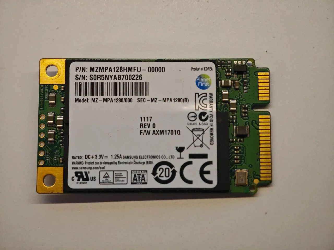 SSD MSATA SAMSUNG 128 GB MZMPA128HMFU
