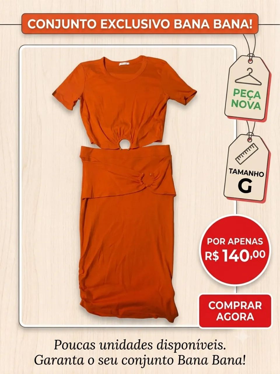conjunto cropped e saia bana bana, tamanho g