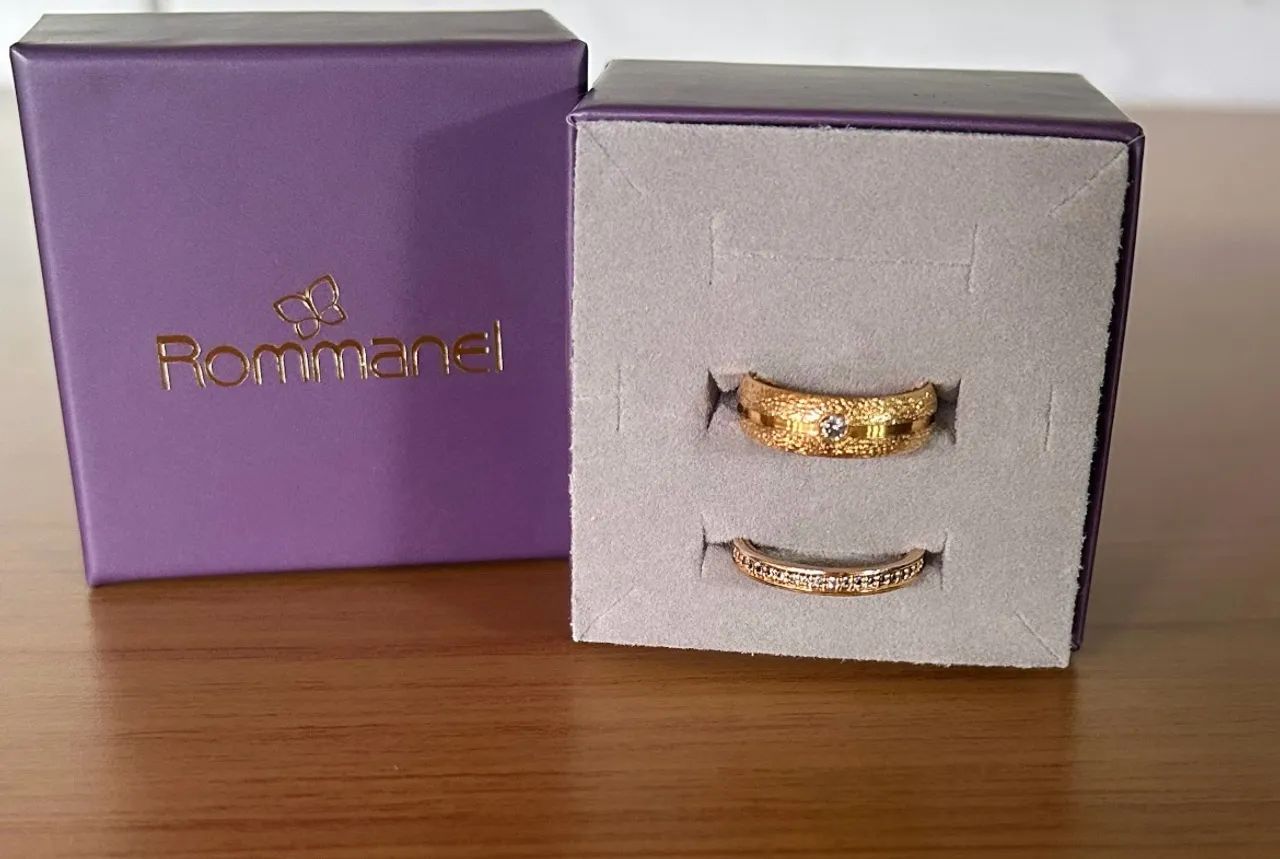 conjunto aliança e aparador rommanel dourado