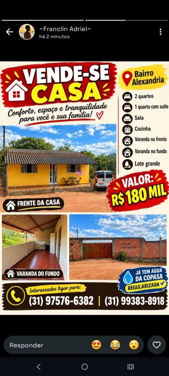 Vendo casa bairro Alexandria 