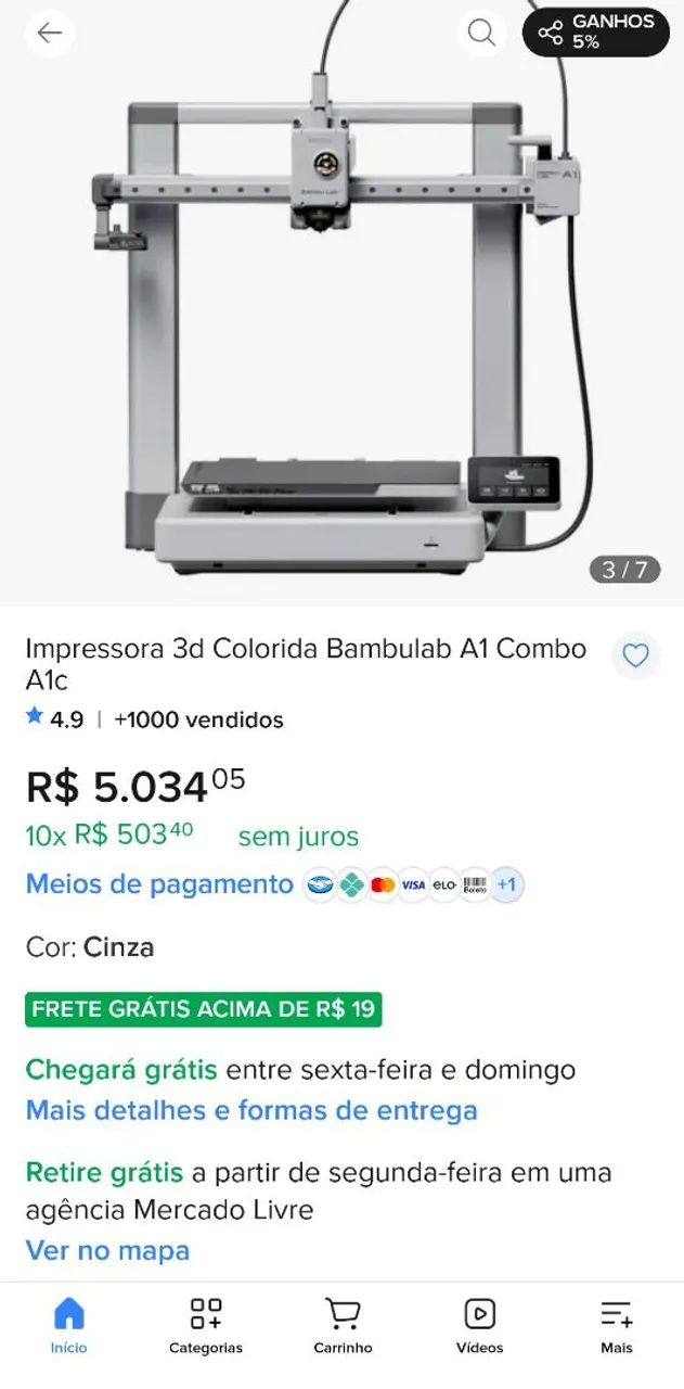 IMPRESSORA 3D BAMBU LAB 1 COM AMS - Foto 3