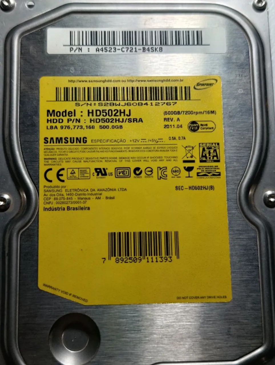 HD Samsung Sata 500Gb Usado
