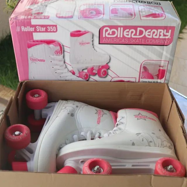 Patins marca Roller Derby / Rollerderby, Feminino, Branco com Rosa, Número 36