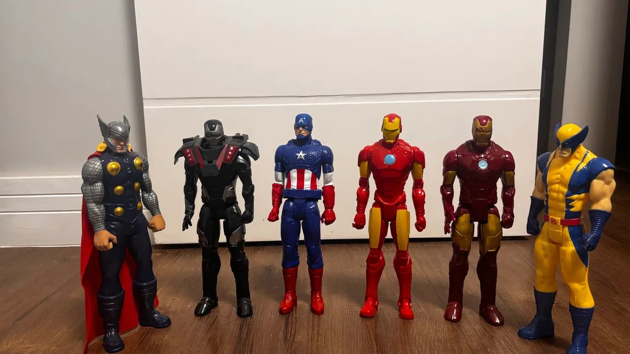 Coleção 6 Bonecos Marvel Titan Hero 30cm - Thor, Wolverine, Cap, Iron Man e War Machine