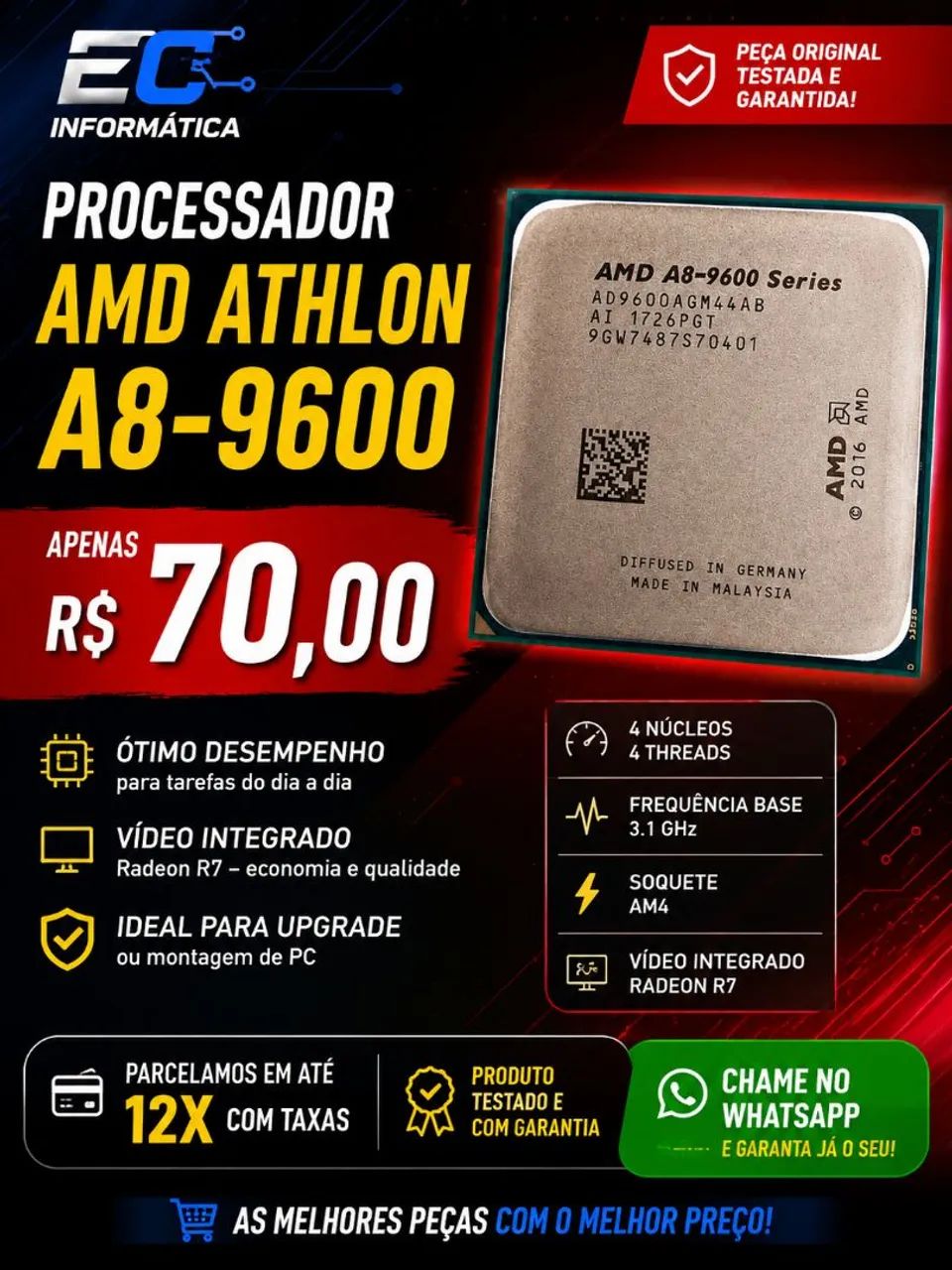 Processador Athlon A8 9600 Am4
