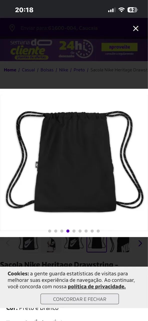 Sacola Nike Heritage Drawstring - Preto+Branco - Foto 2
