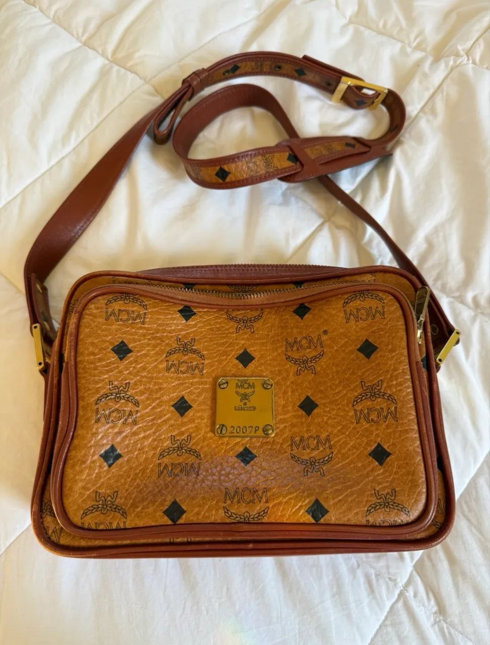 Bolsa MCM Vintage Cognac Visetos Multi-Zip