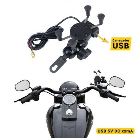 Suporte Garra Universal de Celular para Moto com carregador USB