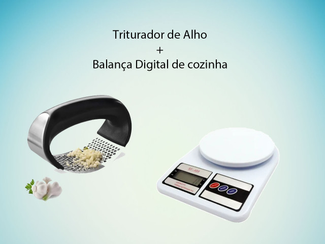 Kit Triturador de alho Inox + Balança De Cozinha Digital Até 10kg