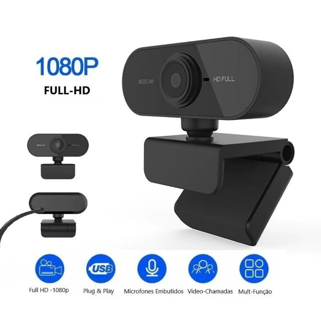 webcam hd full 1080p para pc e notebook usb com microfone embutido 