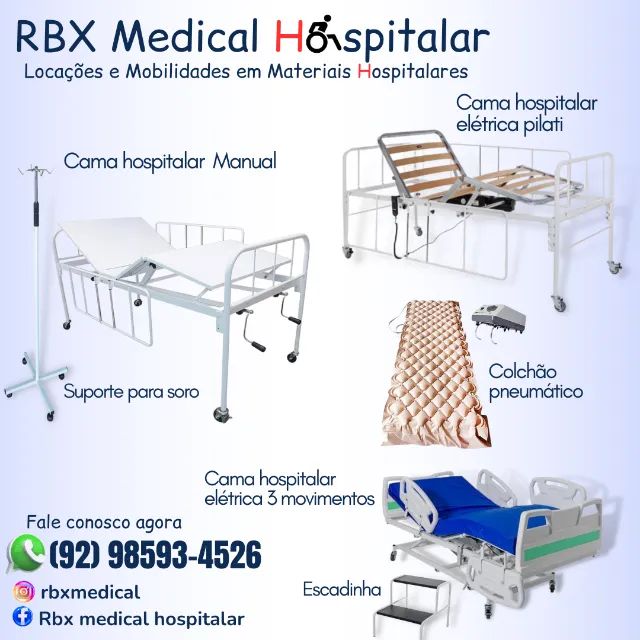 Aluguel de cama hospitalar colchão pneumático e suporte para soro em Manaus