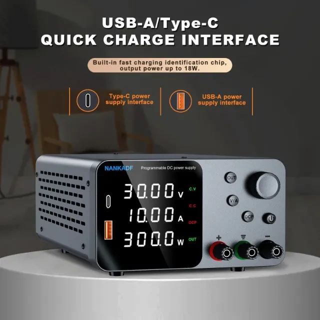 Fonte de Laboratório/Bancada ajustável DC 30v/10amp 4 Digitos, USB A, USB C. - Foto 2