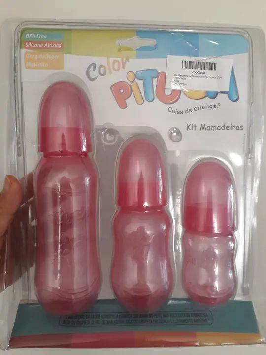 kit 3 mamadeiras bico de silicone rosa pituca - Foto 2