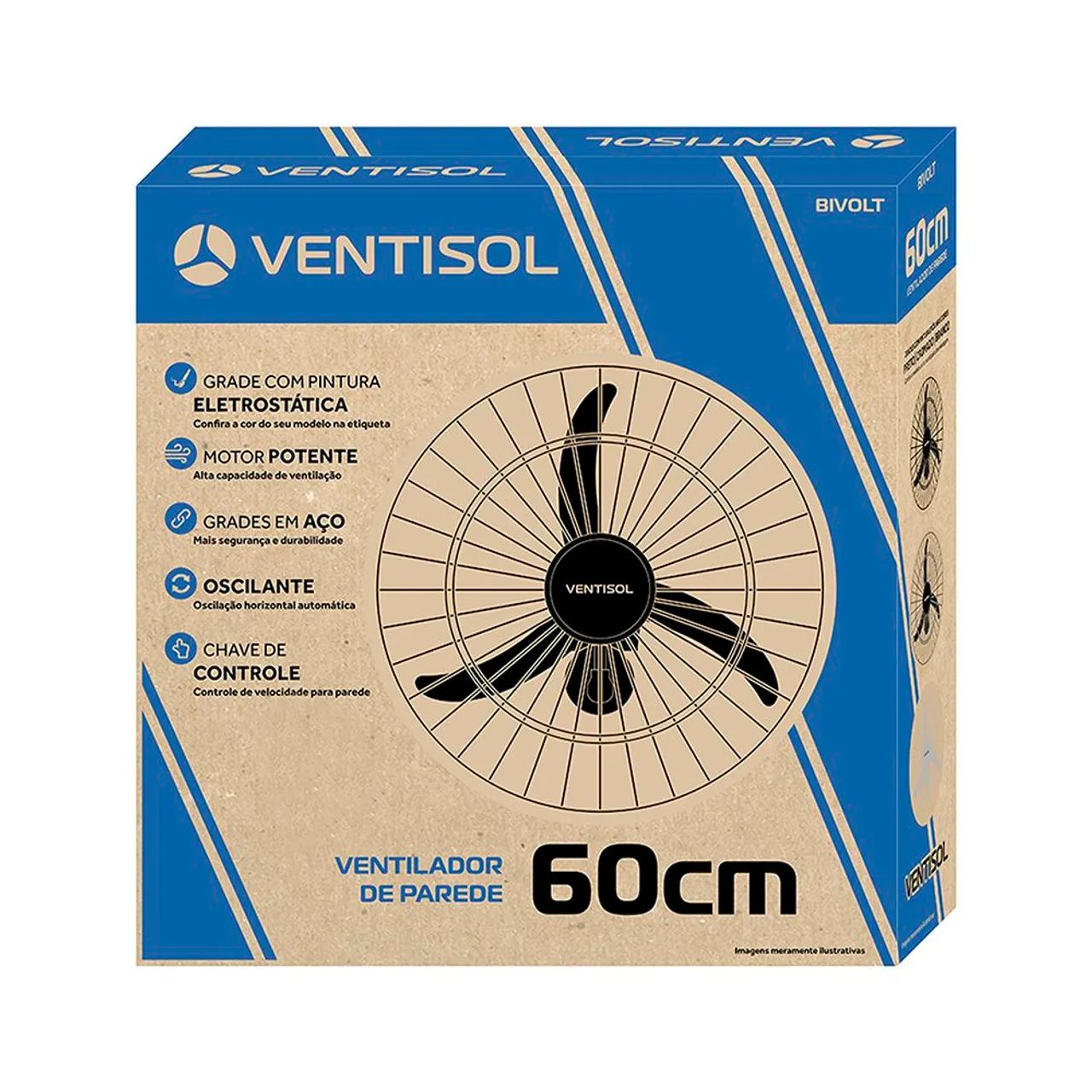 Ventilador de Parede 60cm Ventisol 03 Pas BIVOLT Oscilante 200W Novo (PROMOÇÃO) - Foto 2
