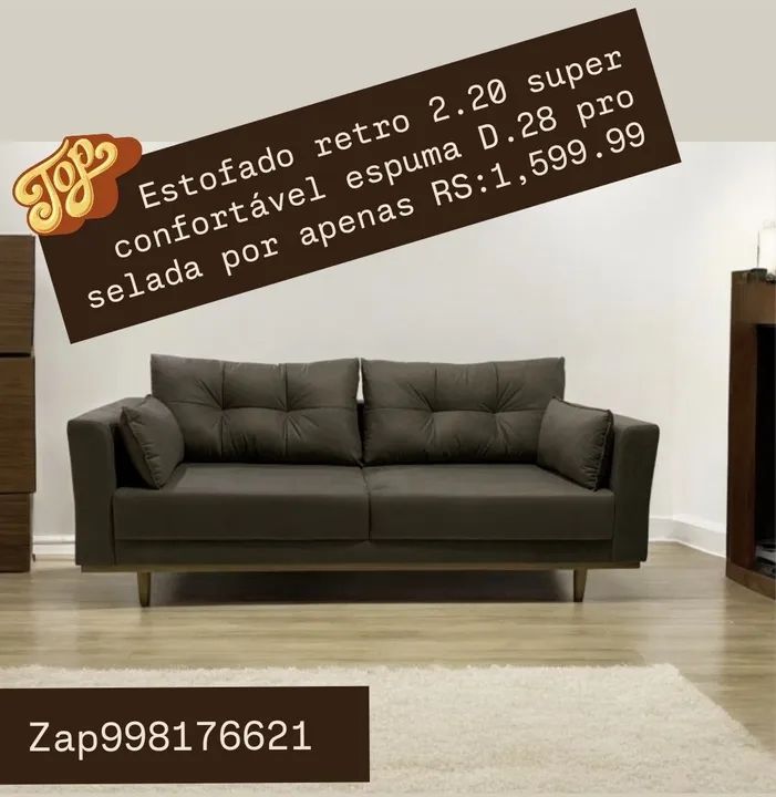 Sofa retro 2.20 super confortável espuma D.28 pro selada 