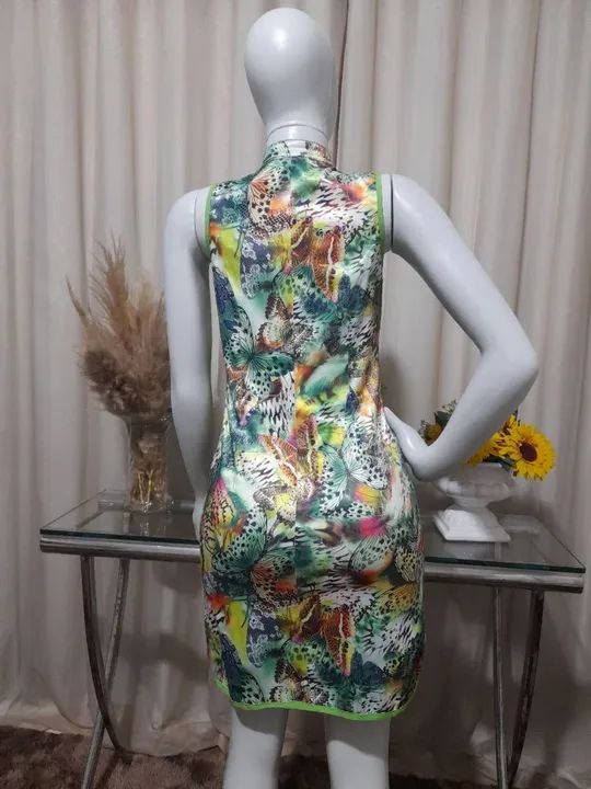 Vestido estilo chinês estampado com elastano e botão. <br>?Tam P<br>?25,00 - Foto 2