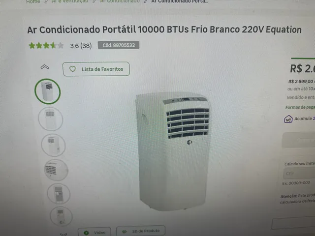 Ar Condicionado Portátil 10000 BTUs Frio Branco 220V Equation