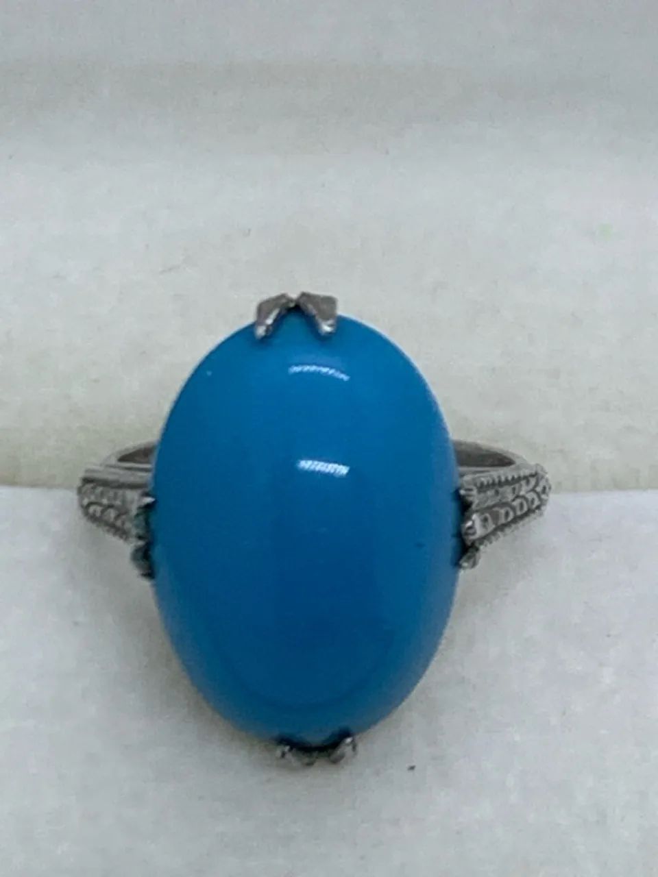 Anel vintage de prata com pedra azul aro 9  - Foto 5
