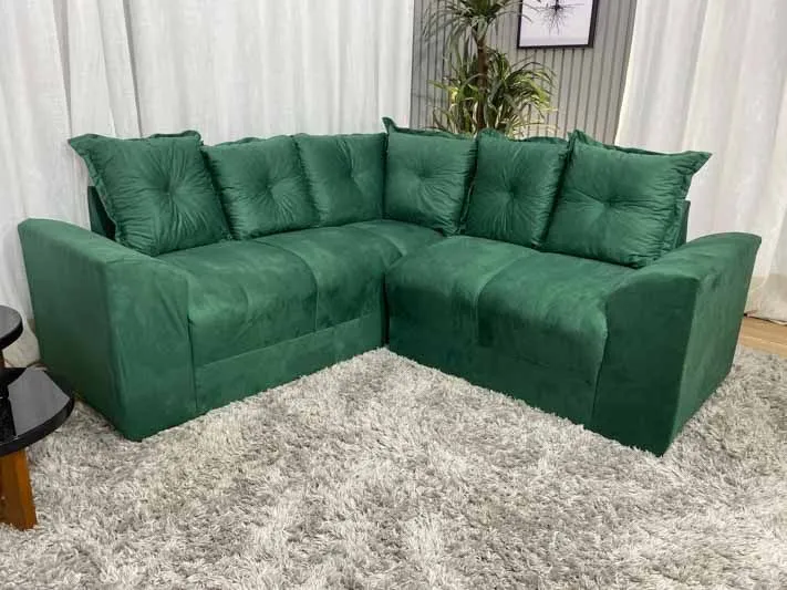 Sofá de Canto Pequeno Suede Verde | FRETE GRÁTIS