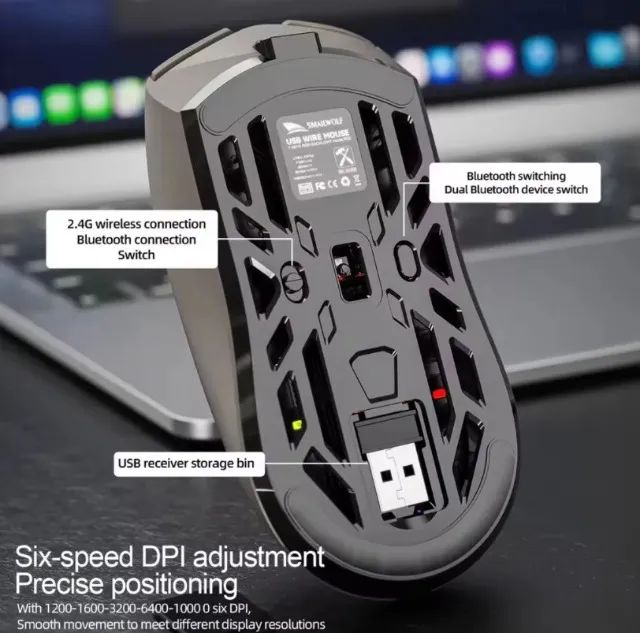 Mouse Gamer Rgb Sem Fio Smailwolf Rs8 Bluetooth E 2.4g Preto - Foto 3