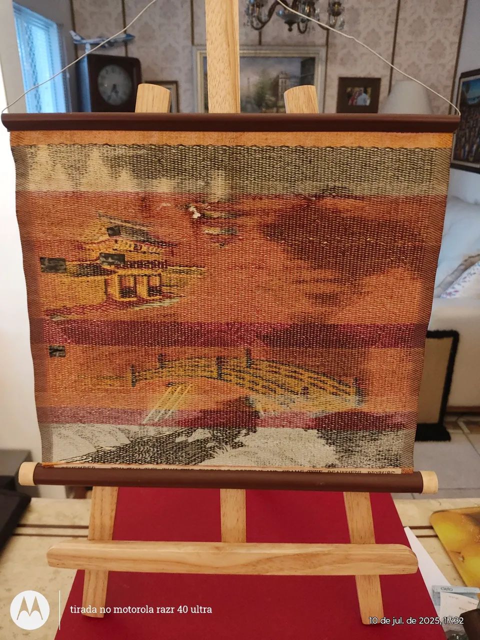 Linda Tapeçaria em fio de Seda Japonês - Cena Oriental com Monte Fuji ao fundo. 30x28cm - Foto 4