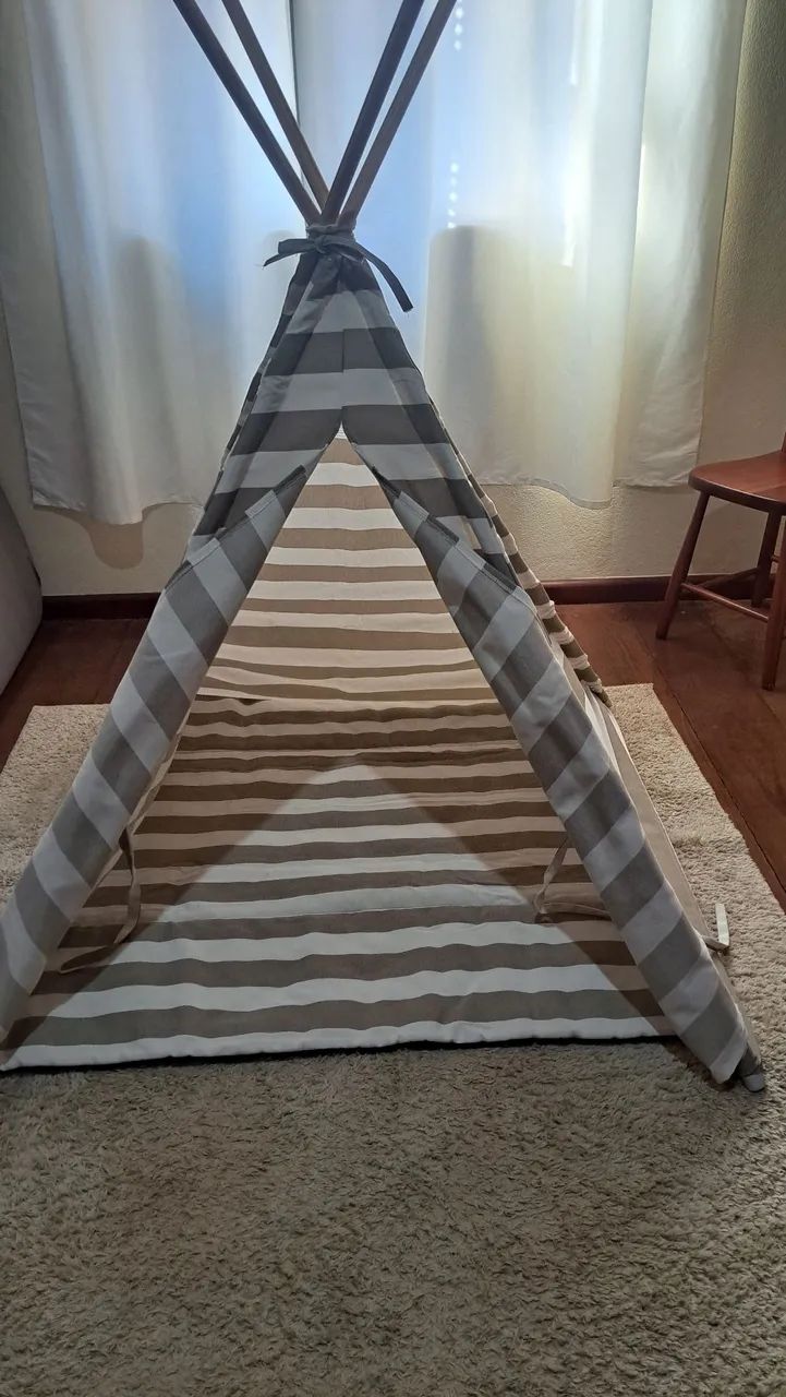 Tenda Infantil Tipi listrada Bege e Branco - Foto 3