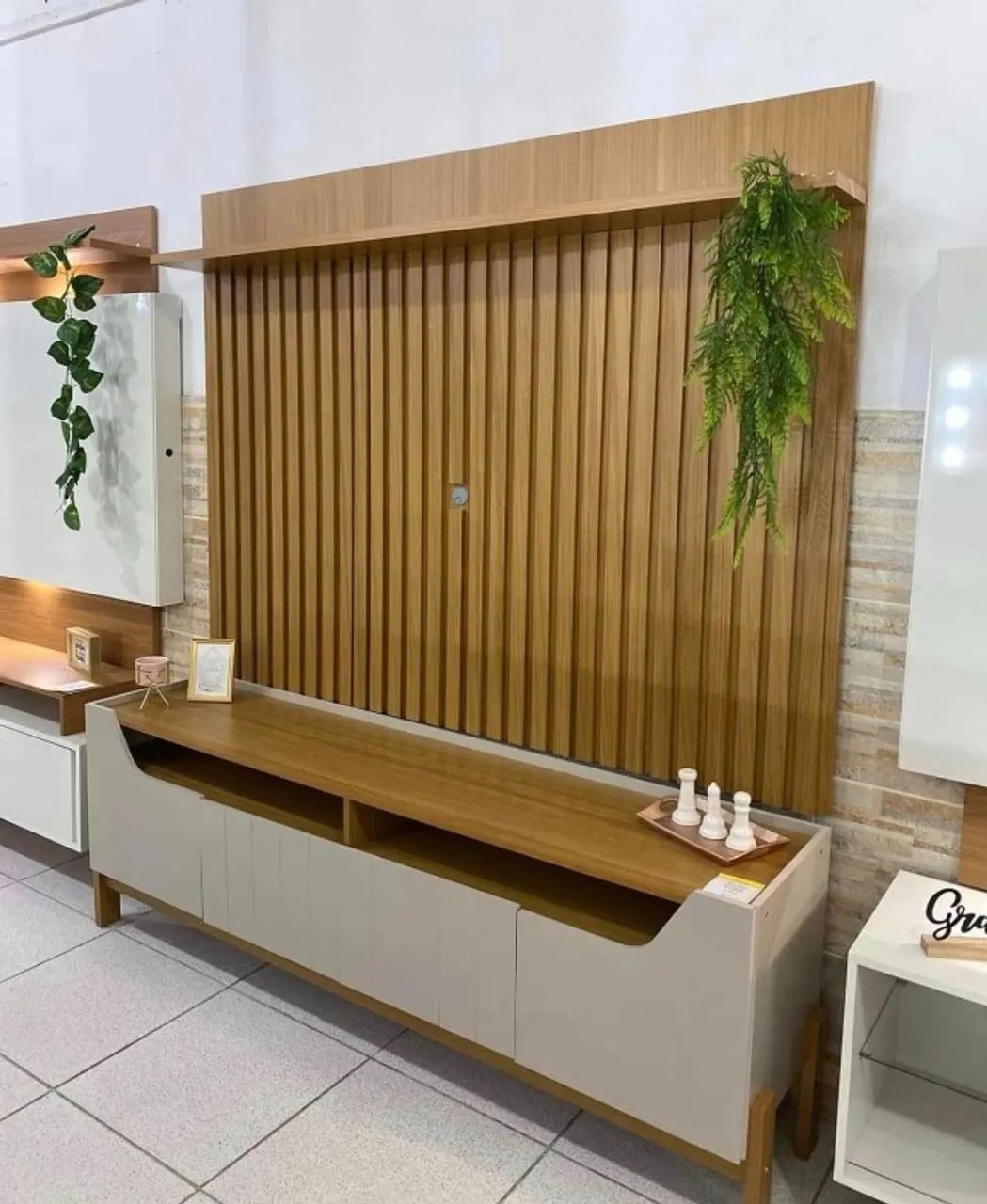 Painel Ripado até 70 Polegadas Trend Nature + Bancada Moema- Produto Novo Entrega Rápida