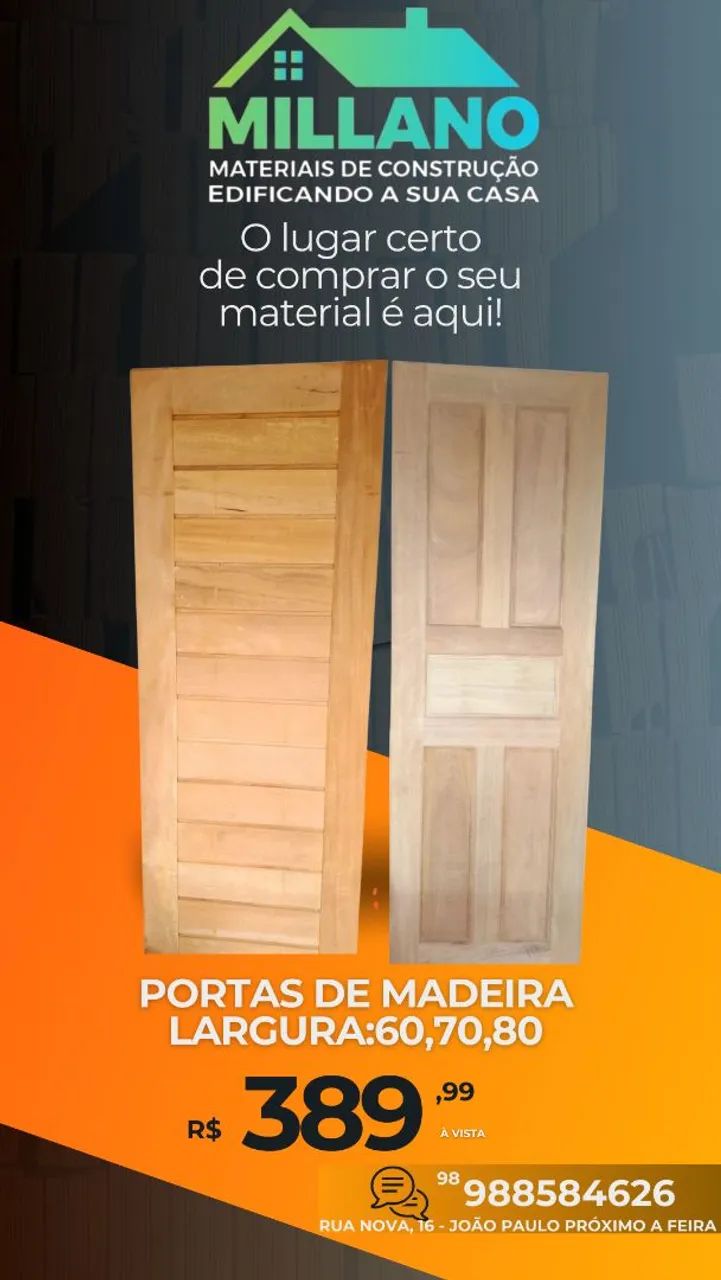 Portas de Madeira - Largura: 60, 70 e 80 cm - R$ 389,99