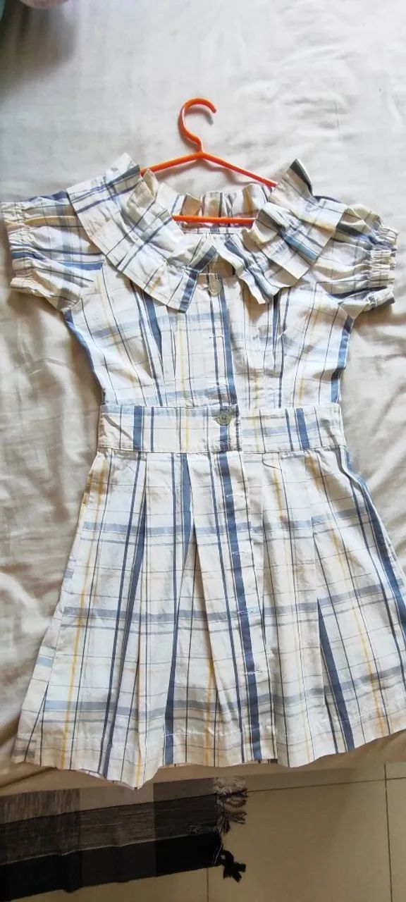 Vestido xadrez P, vintage com gola diferenciada