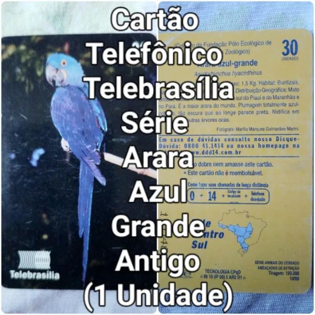 Cartão Telefônico Série Arara Azul Grande Antigo