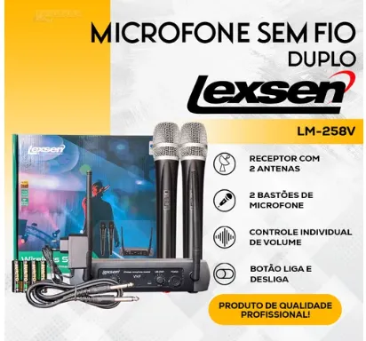  MICROFONE SEM FIO LEXSEN LM-258V DUPLO VHF