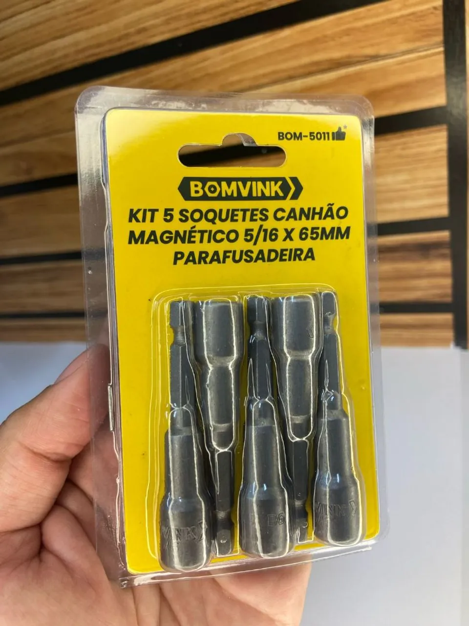 Kit 5 Soquetes Canhão Magnético 5/16 x 65mm Parafusadeira
