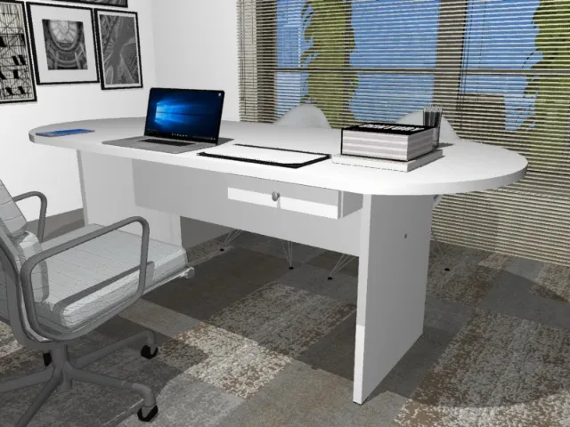 Mesa de Reunião Oval White em MDF: L182cm x L80cm x A74cm