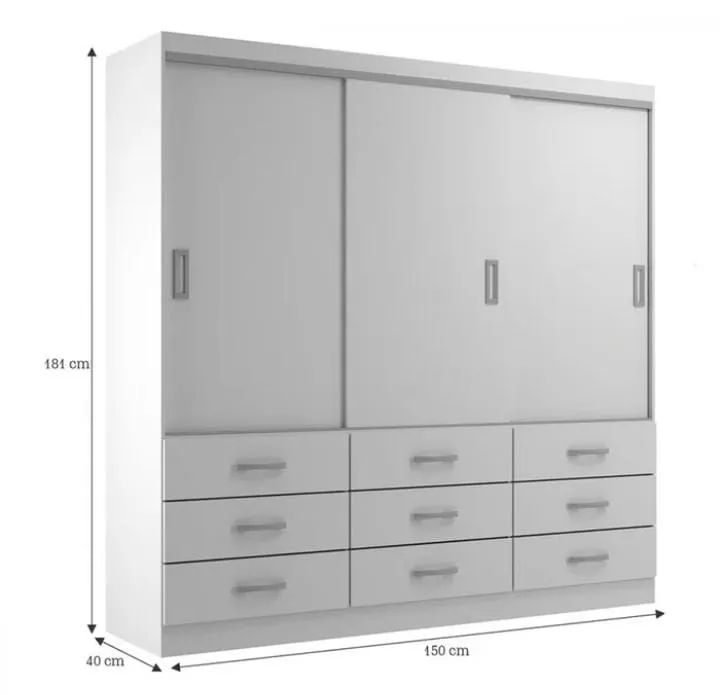 Guarda roupa 9 Gavetas com portas de correr