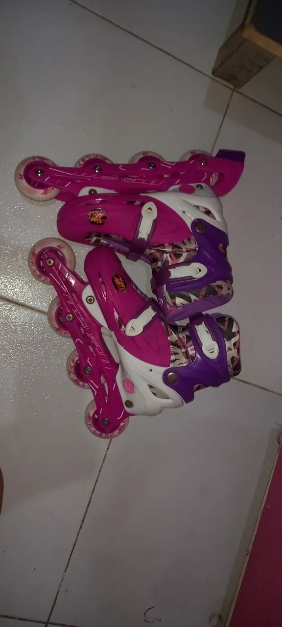 Patins Inline Feminino Rosa e Roxo - Foto 3