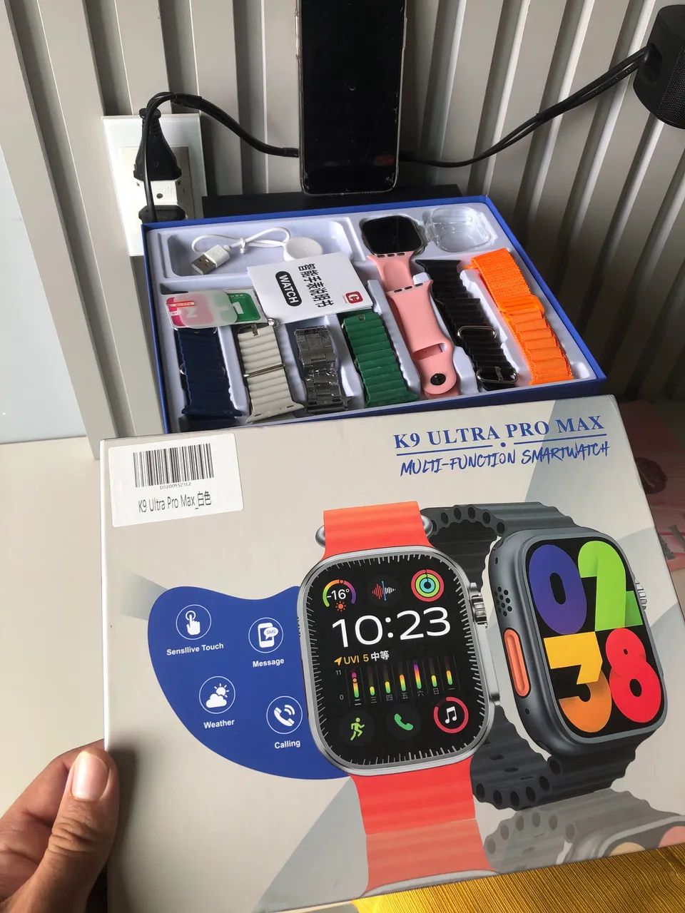 Relógio smartwatch k9 ultra pro max 7 pulseiras + capa + película 