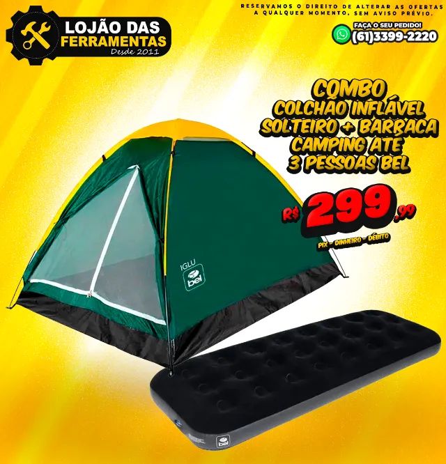 Colchão Inflável Solteiro + Barraca Camping Até 3 Pessoas Bel